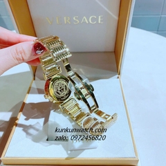 Đồng Hồ Nữ Versace Vanity Gold Đính Đá Mặt Xanh 35mm