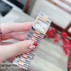 Đồng Hồ Nữ Fendi 02 Kim Mặt Vuông Viền Trơn Demi Vàng Hồng Mặt Trắng 24mm 1