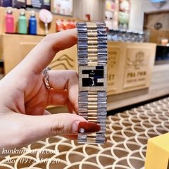 Đồng Hồ Nữ Fendi 02 Kim Mặt Vuông Đính Viền Pha Lê Dem Vàng Mặt Đen 24mm 1