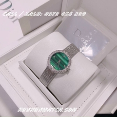 Đồng Hồ Nữ Dior Satine DONTB0121 - Dây Trắng Mặt Xanh Mộc - Đính Pha Lê 04 Mốc Giờ - 30mm