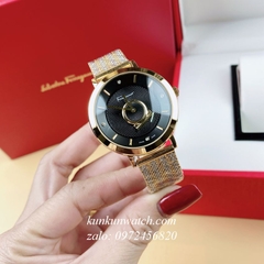 Đồng Hồ Nữ Salvatore Ferragamo Minuetto Dây Mesh Vàng Mặt Đen 35mm
