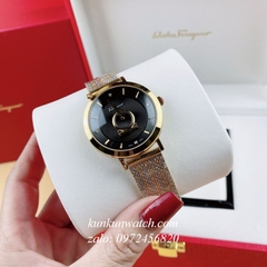 Đồng Hồ Nữ Salvatore Ferragamo Minuetto Dây Mesh Vàng Mặt Đen 35mm