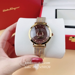 Đồng Hồ Nữ Salvatore Ferragamo Minuetto Dây Mesh Demi Mặt Nâu 35mm 1