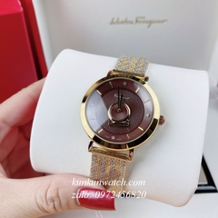 Đồng Hồ Nữ Salvatore Ferragamo Minuetto Dây Mesh Demi Mặt Nâu 35mm