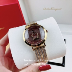 Đồng Hồ Nữ Salvatore Ferragamo Minuetto Dây Mesh Demi Mặt Nâu 35mm