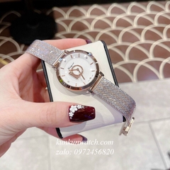 Đồng Hồ Nữ Salvatore Ferragamo Minuetto Dây Mesh Demi Vàng Hồng Mặt Trắng 35mm