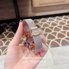 Đồng Hồ Nữ Salvatore Ferragamo Minuetto Dây Mesh Demi Vàng Hồng Mặt Trắng 35mm