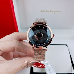 Đồng Hồ Nữ Salvatore Ferragamo Minuetto Dây Mesh Demi Vàng Hồng Mặt Đen 35mm