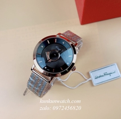 Đồng Hồ Nữ Salvatore Ferragamo Minuetto Dây Mesh Demi Vàng Hồng Mặt Đen 35mm