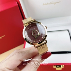 Đồng Hồ Nữ Salvatore Ferragamo Minuetto Dây Mesh Vàng Mặt Nâu 35mm