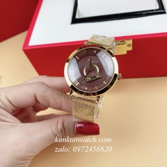 Đồng Hồ Nữ Salvatore Ferragamo Minuetto Dây Mesh Vàng Mặt Nâu 35mm