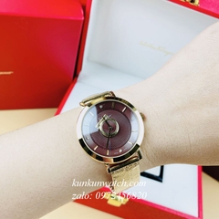 Đồng Hồ Nữ Salvatore Ferragamo Minuetto Dây Mesh Vàng Mặt Nâu 35mm