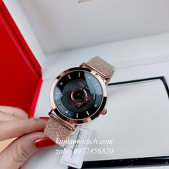 Đồng Hồ Nữ Salvatore Ferragamo Minuetto Dây Mesh Vàng Hồng Mặt Đen 35mm