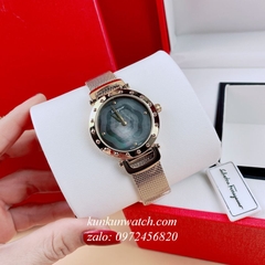 Đồng Hồ Nữ Salvatore Ferragamo Style Dây Mesh Vàng Hồng Mặt Đen 34mm