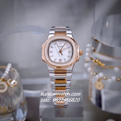 Đồng Hồ Nữ Patek Philippe Nautilus Đính Đá Demi Rose Gold Mặt Trắng Vuông 32mm 1