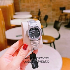 Đồng Hồ Nữ Patek Philippe Nautilus Đính Đá Silver Mặt Đen Vuông 35mm 1
