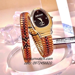 Đồng Hồ Nữ Just Cavalli Pelle Solo JC1L251M0055 Rắn Quấn Tay Đính Đá Gold Mặt 28mm