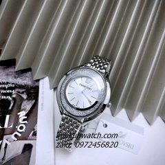 Đồng Hồ Nữ Swarovski Crystal Thiên Nga Đá Chạy Silver Mặt Ovan 36mm