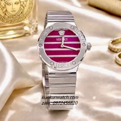 Đồng Hồ Nữ Versace Greca Logo Pearl Silver Mặt Đỏ Tía 33mm 1