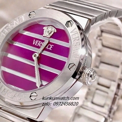 Đồng Hồ Nữ Versace Greca Logo Pearl Silver Mặt Đỏ Tía 33mm