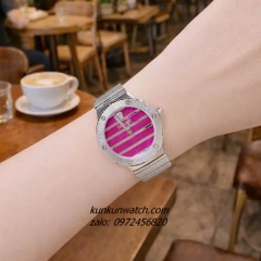 Đồng Hồ Nữ Versace Greca Logo Pearl Silver Mặt Đỏ Tía 33mm