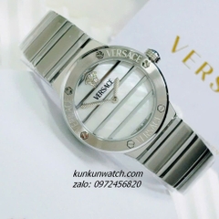 Đồng Hồ Nữ Versace Greca Logo Pearl Silver Mặt 33mm