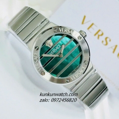 Đồng Hồ Nữ Versace Greca Logo Pearl Silver Mặt Xanh 33mm