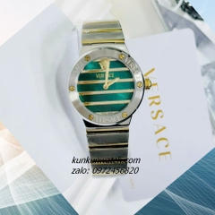 Đồng Hồ Nữ Versace Greca Logo Pearl Demi Gold Mặt Xanh 33mm
