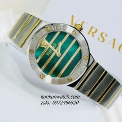 Đồng Hồ Nữ Versace Greca Logo Pearl Demi Gold Mặt Xanh 33mm