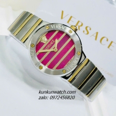 Đồng Hồ Nữ Versace Greca Logo Pearl Demi Gold Mặt Đỏ Tía 33mm