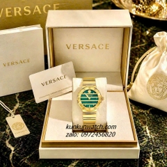 Đồng Hồ Nữ Versace Greca Logo Pearl Gold Mặt Xanh Rêu 33mm