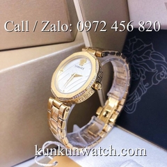 Đồng Hồ Nữ Versace Idyia Đính Viền Pha Lê - Vàng Mặt Trắng - 36mm