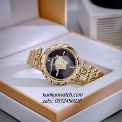 Đồng Hồ Nữ Versace Medusa Heritage Quartz Gold Mặt Đen 38mm