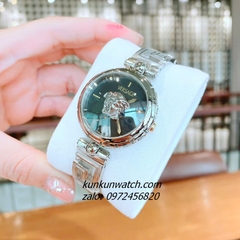 Đồng Hồ Nữ Versace Medusa Jewel Bracelet Quartz Silver Mặt Đen 34mm