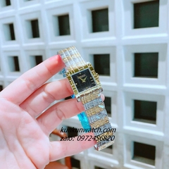 Đồng Hồ Nữ Versace Mosaic Quartz Demi Đen Gold Mặt Vuông 22mm