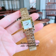 Đồng Hồ Nữ Versace Mosaic Quartz Gold Mặt Trắng Vuông 22mm