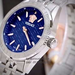 Đồng Hồ Nữ Versace V-Code Vỏ Silver Mặt Xanh Navy 36mm