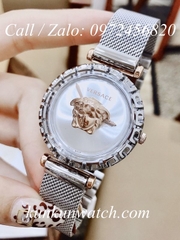 Đồng Hồ Nữ Versace Palazzo Empire Greca Logo Medusa Vàng Hồng - Bạc Mặt Trắng - 37mm