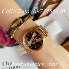 Đồng Hồ Nữ Versace Virtus Họa Tiết Chữ V Vàng Mặt Đen - 36mm