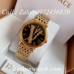 Đồng Hồ Nữ Versace Virtus Họa Tiết Chữ V Vàng Mặt Đen - 36mm