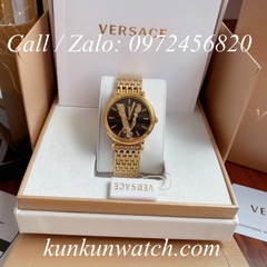 Đồng Hồ Nữ Versace Virtus Họa Tiết Chữ V Vàng Mặt Đen - 36mm