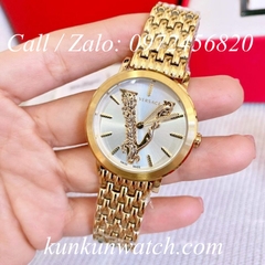 Đồng Hồ Nữ Versace Virtus Họa Tiết Chữ V Vàng Mặt Trắng - 36mm