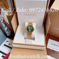 Đồng Hồ Nữ Versace Virtus Họa Tiết Chữ V Vàng Mặt Xanh Mộc - 36mm