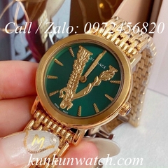 Đồng Hồ Nữ Versace Virtus Họa Tiết Chữ V Vàng Mặt Xanh Mộc - 36mm