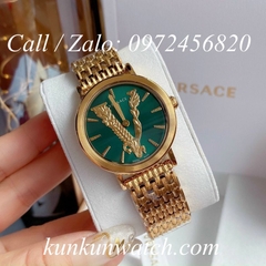 Đồng Hồ Nữ Versace Virtus Họa Tiết Chữ V Vàng Mặt Xanh Mộc - 36mm