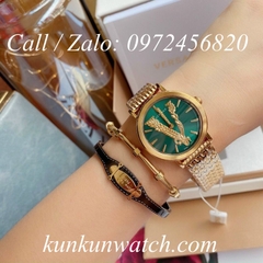 Đồng Hồ Nữ Versace Virtus Họa Tiết Chữ V Vàng Mặt Xanh Mộc - 36mm