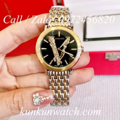 Đồng Hồ Nữ Versace Virtus Họa Tiết Chữ V Demi Mặt Đen - 36mm