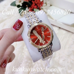 Đồng Hồ Nữ Versace Virtus Họa Tiết Chữ V Demi Mặt Đỏ - 36mm