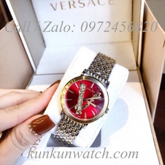 Đồng Hồ Nữ Versace Virtus Họa Tiết Chữ V Demi Mặt Đỏ - 36mm