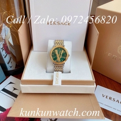 Đồng Hồ Nữ Versace Virtus Họa Tiết Chữ V Demi Mặt Xanh Mộc - 36mm